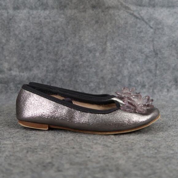 Zara Shoes Girls 28 Ballet Flats Fashion Metallic Embellished Toe Elastic Strap - Picture 2 of 13